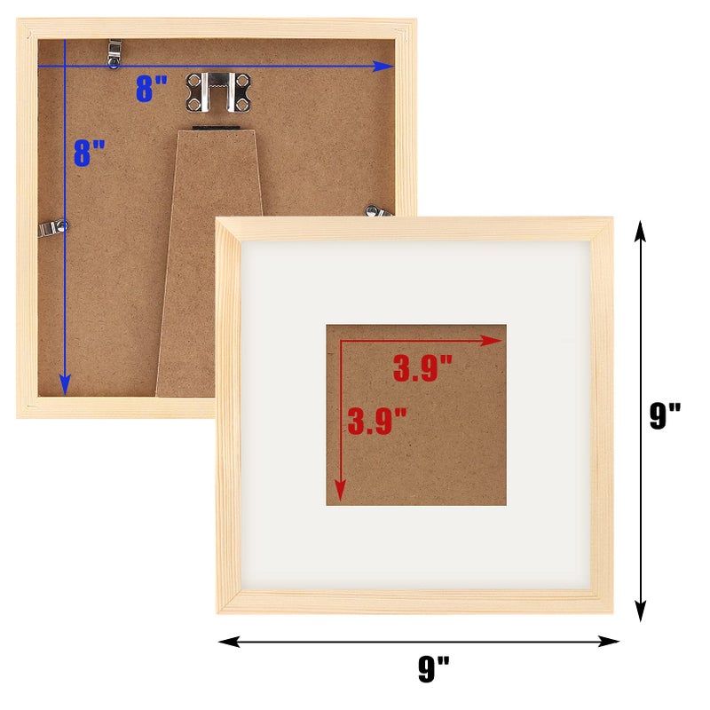 WUTL 8x8 Grain Picture Frames Square Nature Solid Wood 4 Pack for Wall Mounting and Tabletop Display - Image 4